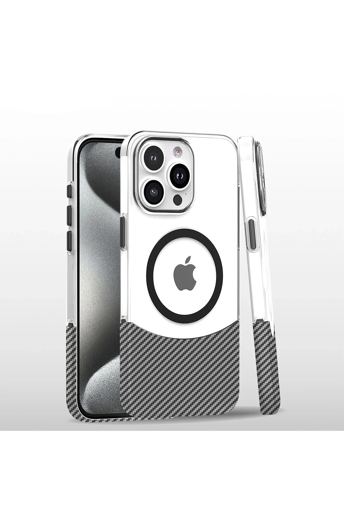 iPhone 16 Pro Carbon Puzzle Magsafe Kapak - Beyaz-(5796)