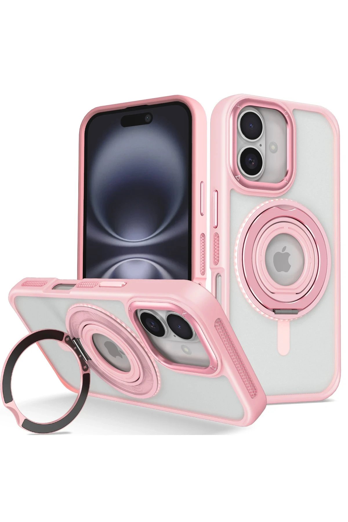 iPhone 16 Banza Magsafe Standlı Kapak - Pembe-(5796)