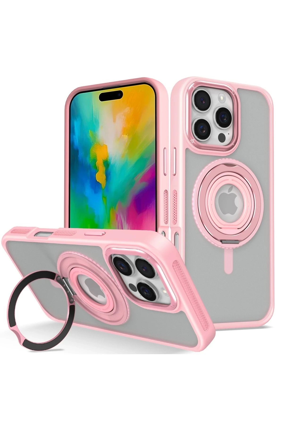 iPhone 16 Pro Banza Magsafe Standlı Kapak - Pembe-(5796)