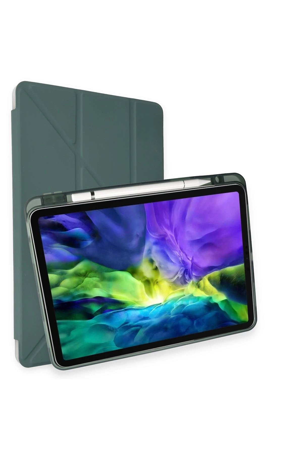 iPad Pro 11 (2024) Kılıf Kalemlikli Mars Tablet Kılıfı - Koyu Yeşil-(5796)