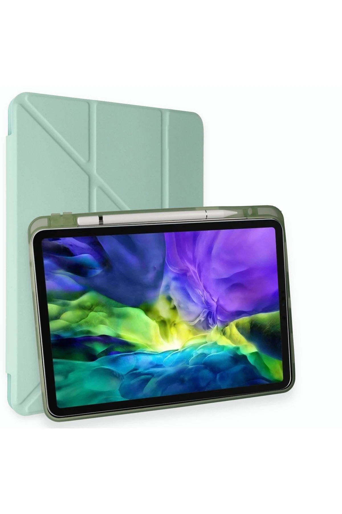 iPad Pro 11 (2024) Kılıf Kalemlikli Mars Tablet Kılıfı - Açık Yeşil-(5796)