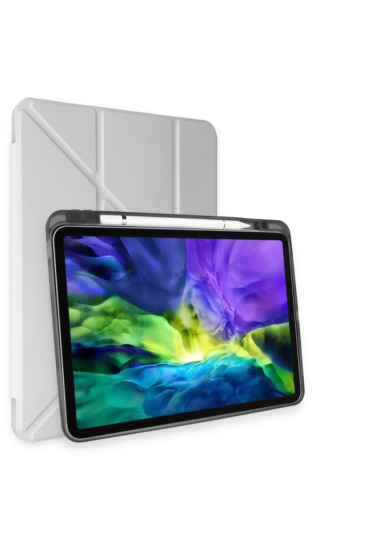iPad Pro 11 (2024) Kılıf Kalemlikli Mars Tablet Kılıfı - Gri-(5796)