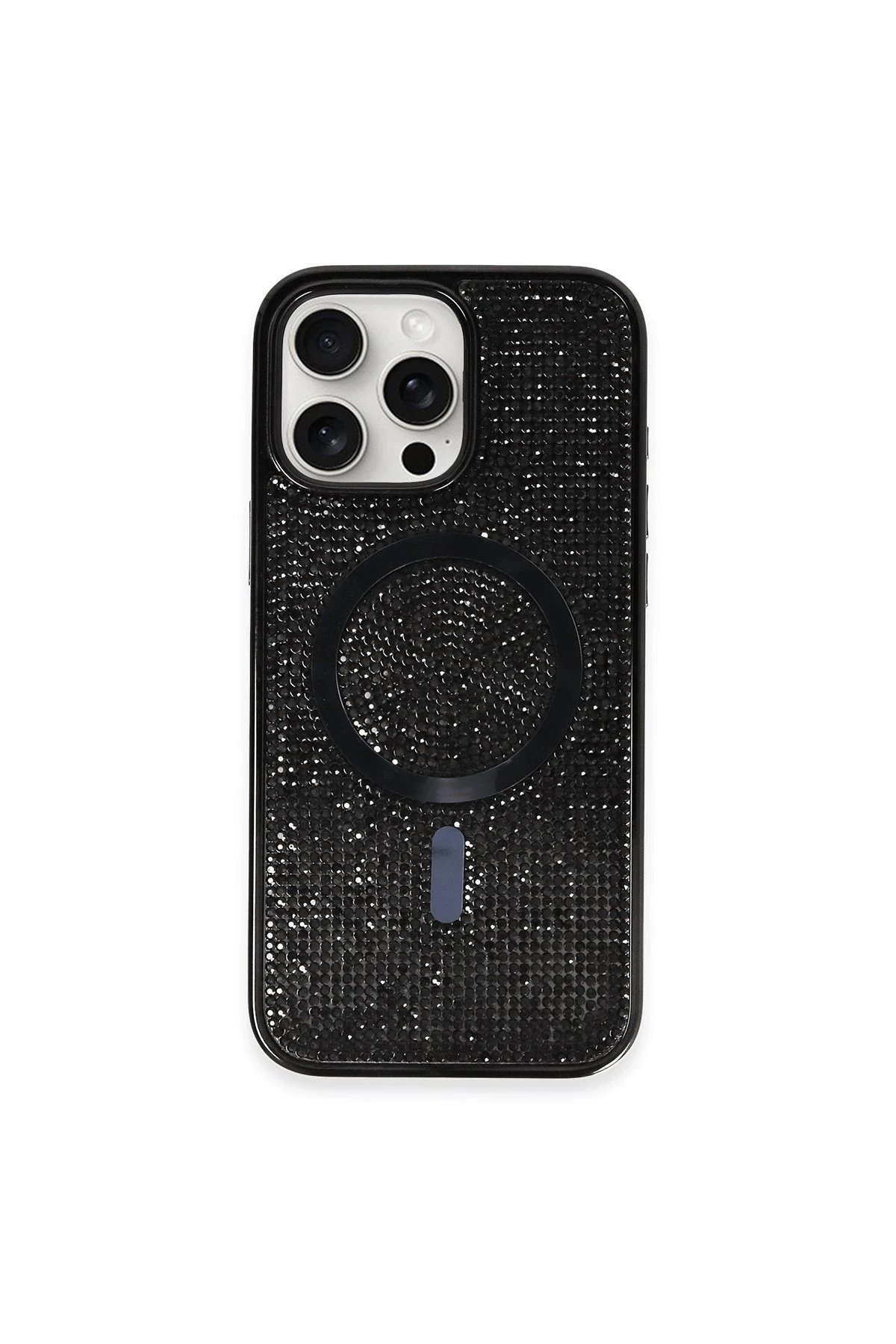 iPhone 16 Pro Max Kılıf Diamond Magsafe Kapak - Siyah-(5796)