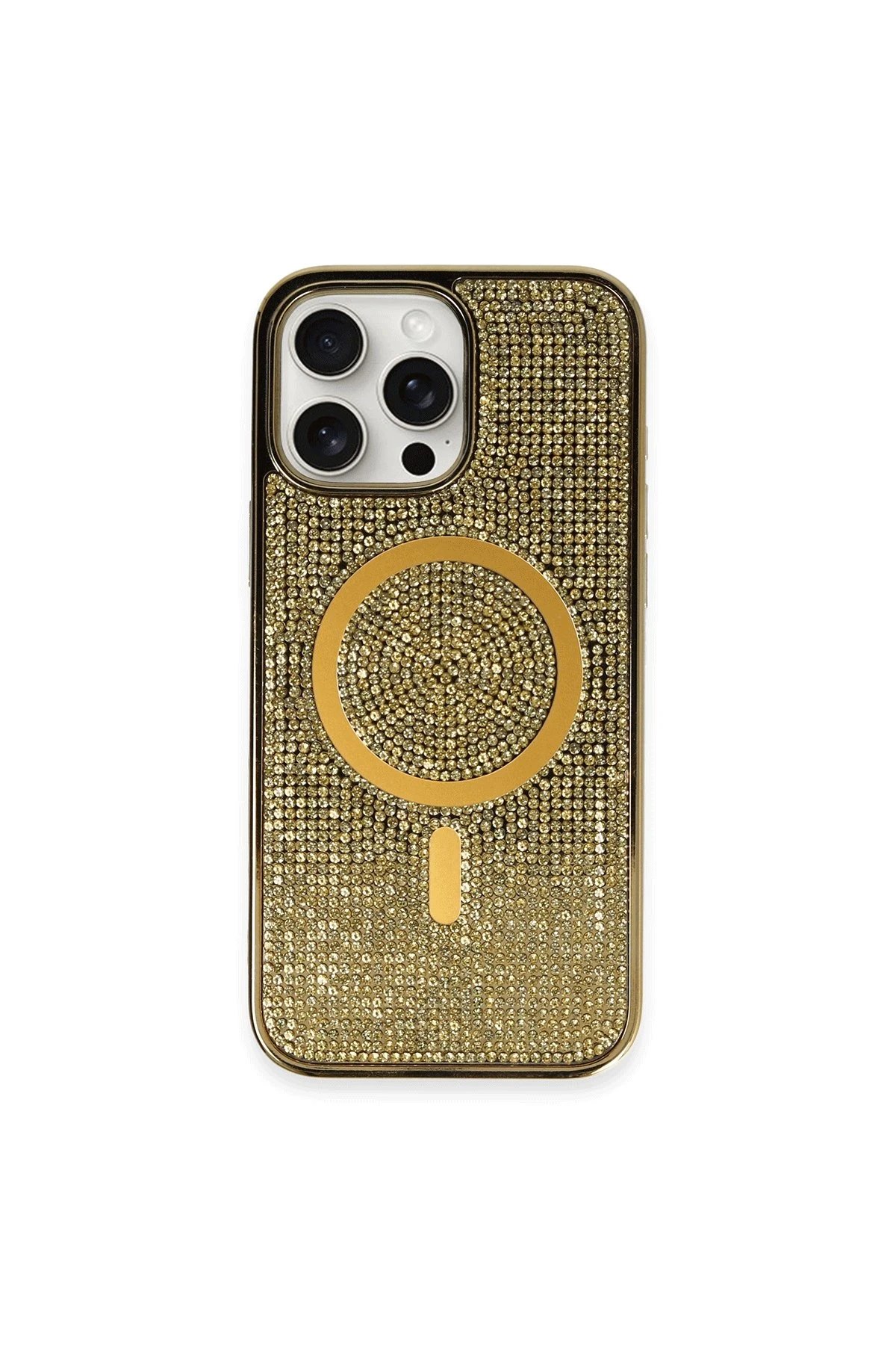 iPhone 16 Pro Max Kılıf Diamond Magsafe Kapak - Gold-(5796)