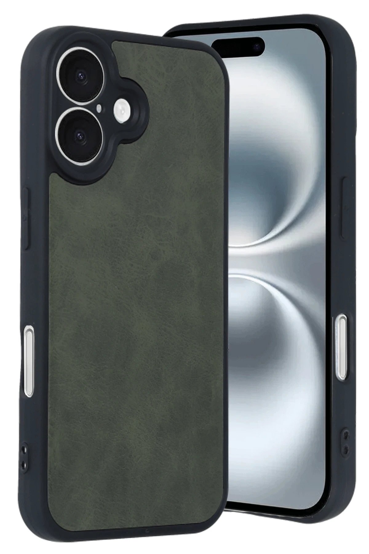 iPhone 16 Kılıf Aras Deri Kapak - Koyu Yeşil-(5796)