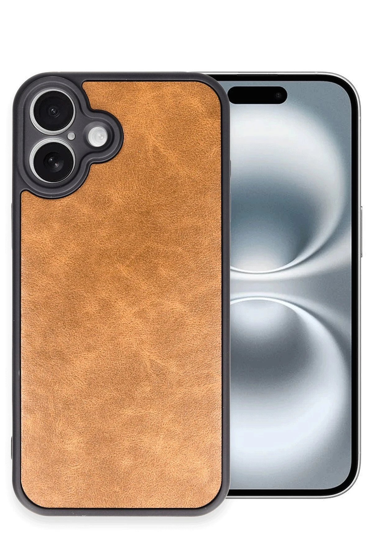iPhone 16 Plus Kılıf Aras Deri Kapak - Taba-(5796)