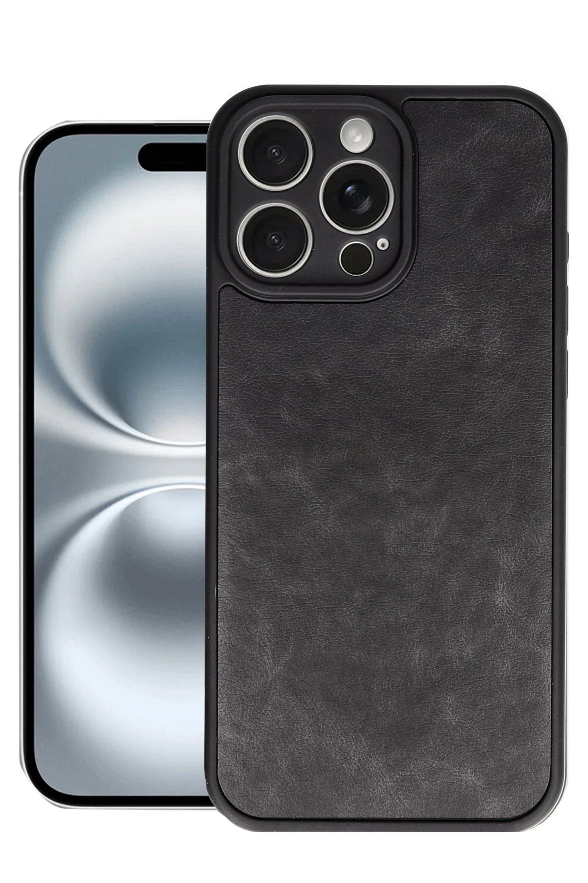 iPhone 16 Pro Kılıf Aras Deri Kapak - Siyah-(5796)