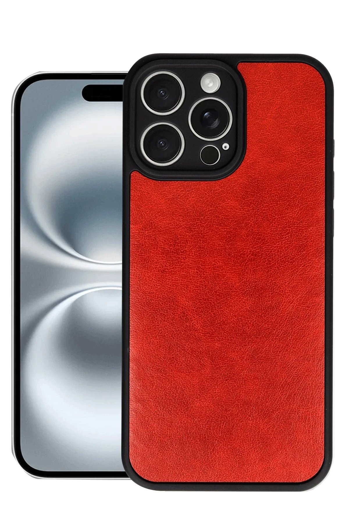 iPhone 16 Pro Kılıf Aras Deri Kapak - Kırmızı-(5796)