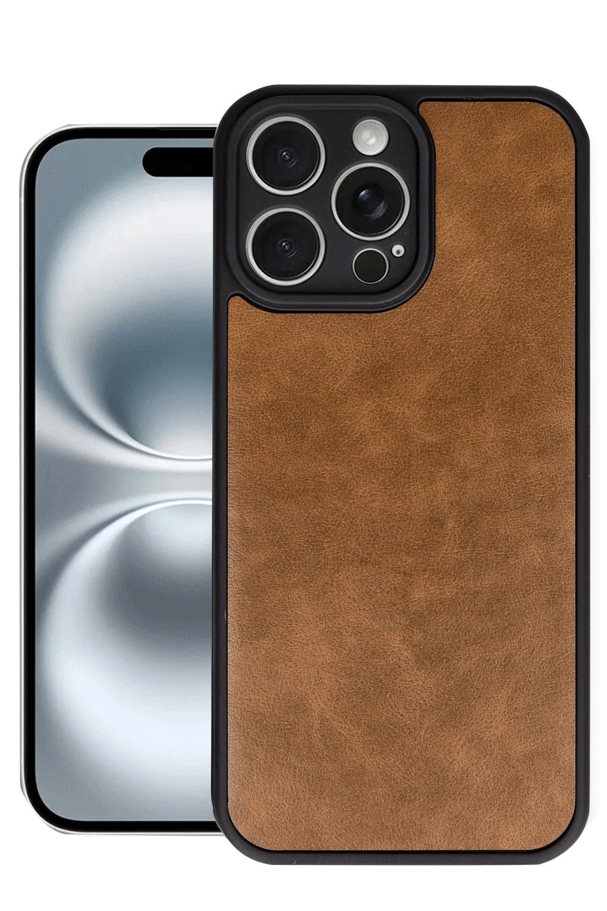 iPhone 16 Pro Kılıf Aras Deri Kapak - Taba-(5796)