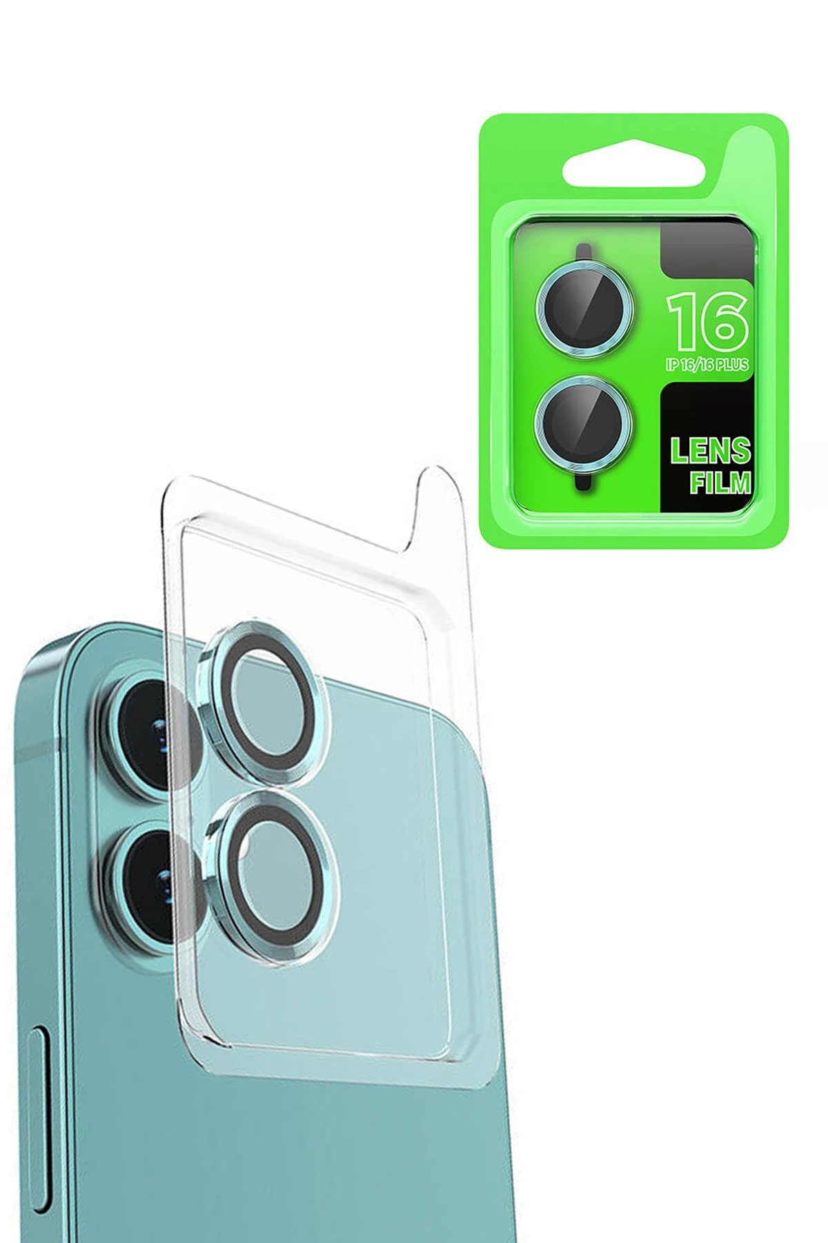 iPhone 16 Raze Metal Kamera Lens - Turkuaz-(5796)