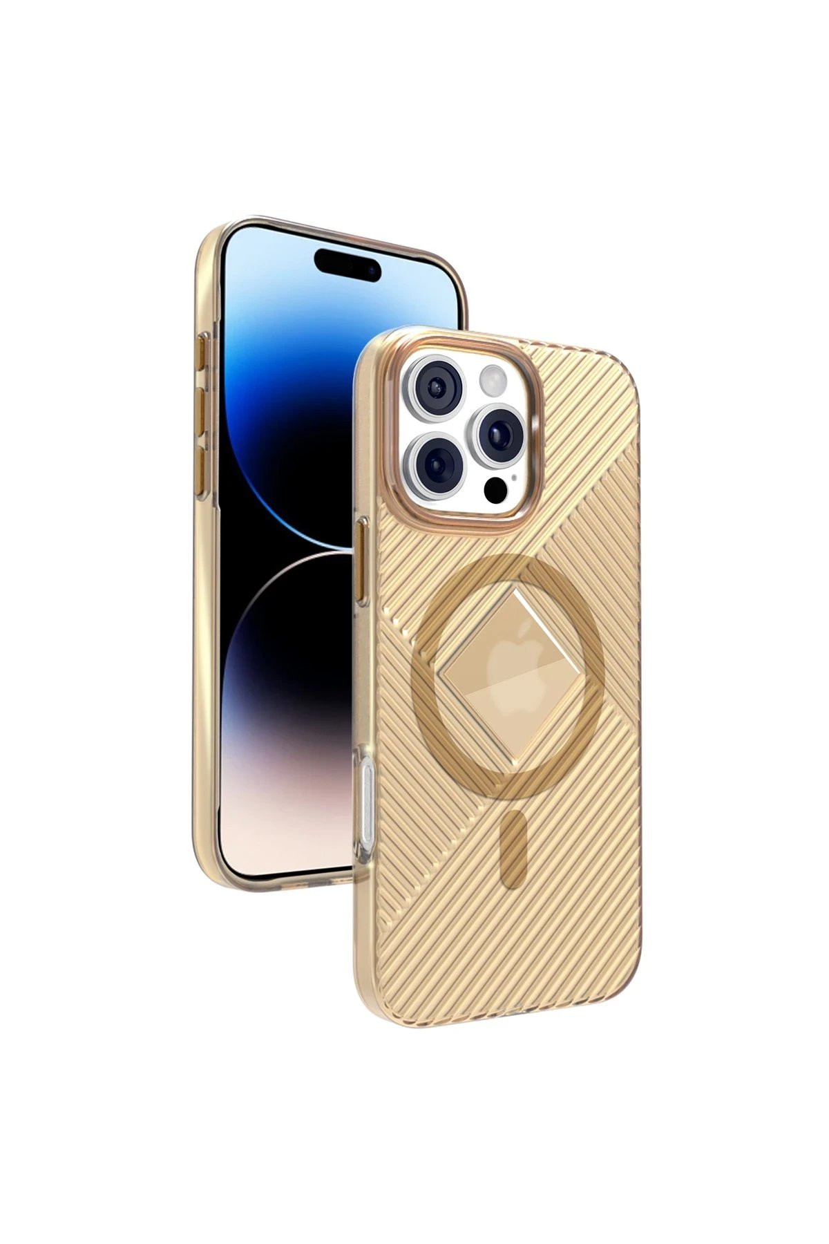 iPhone 16 Pro Max Stella PC Sert Magsafe Kılıf - Gold-(5796)