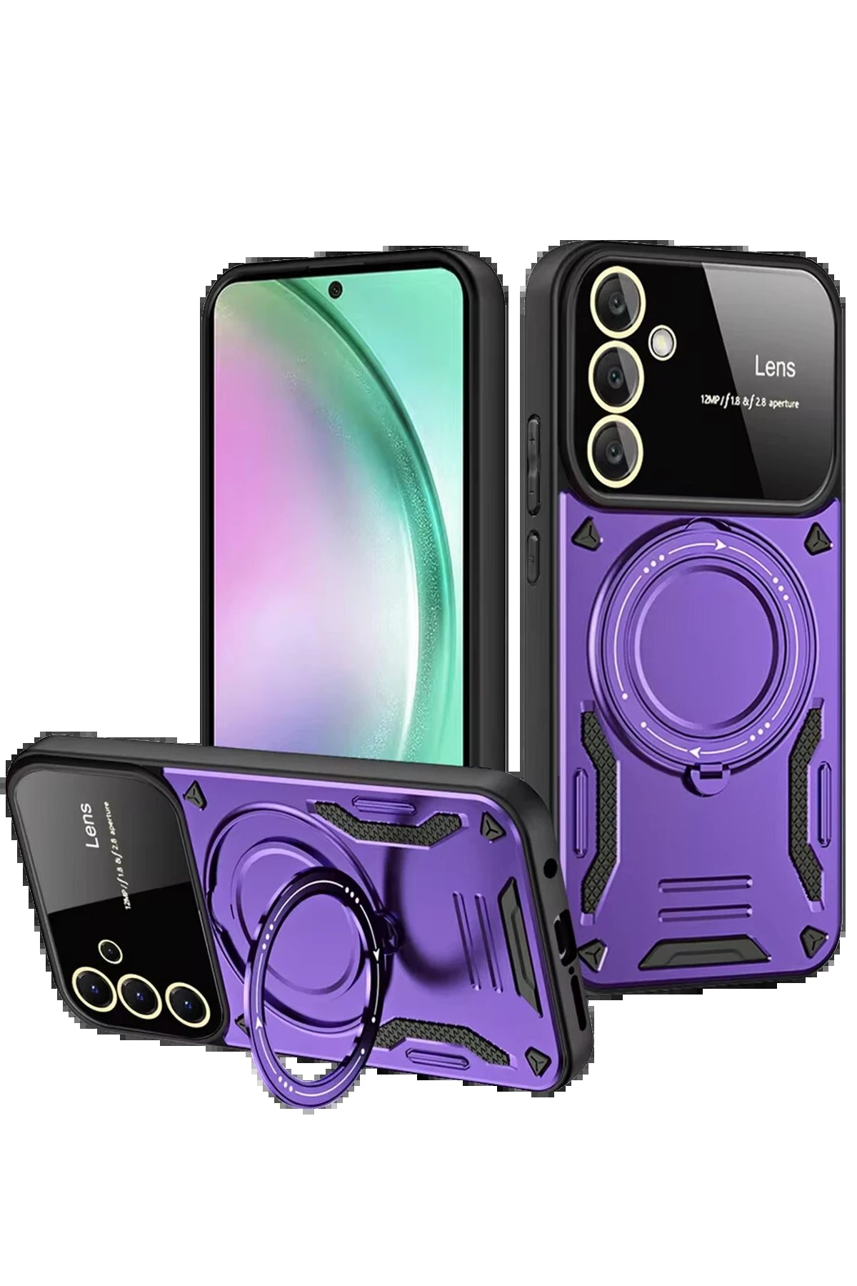 Samsung Galaxy S24 FE Kılıf Joy Lens Standlı Kapak - Mor-(5796)