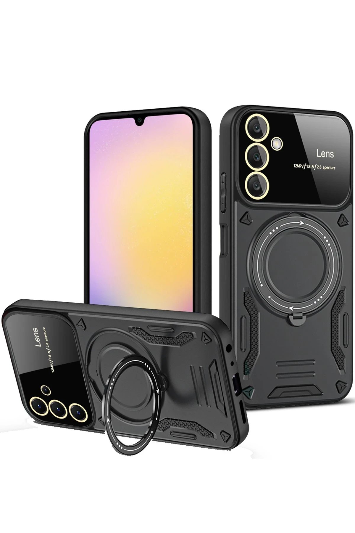Samsung Galaxy A16 5G Kılıf Joy Lens Standlı Kapak - Siyah-(5796)