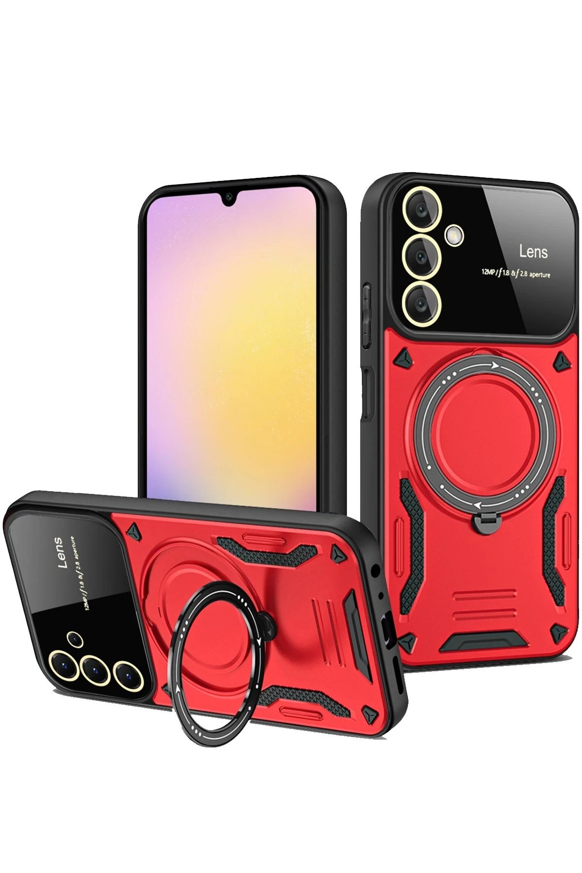 Samsung Galaxy A56 Kılıf Joy Lens Standlı Kapak - Kırmızı-(5796)
