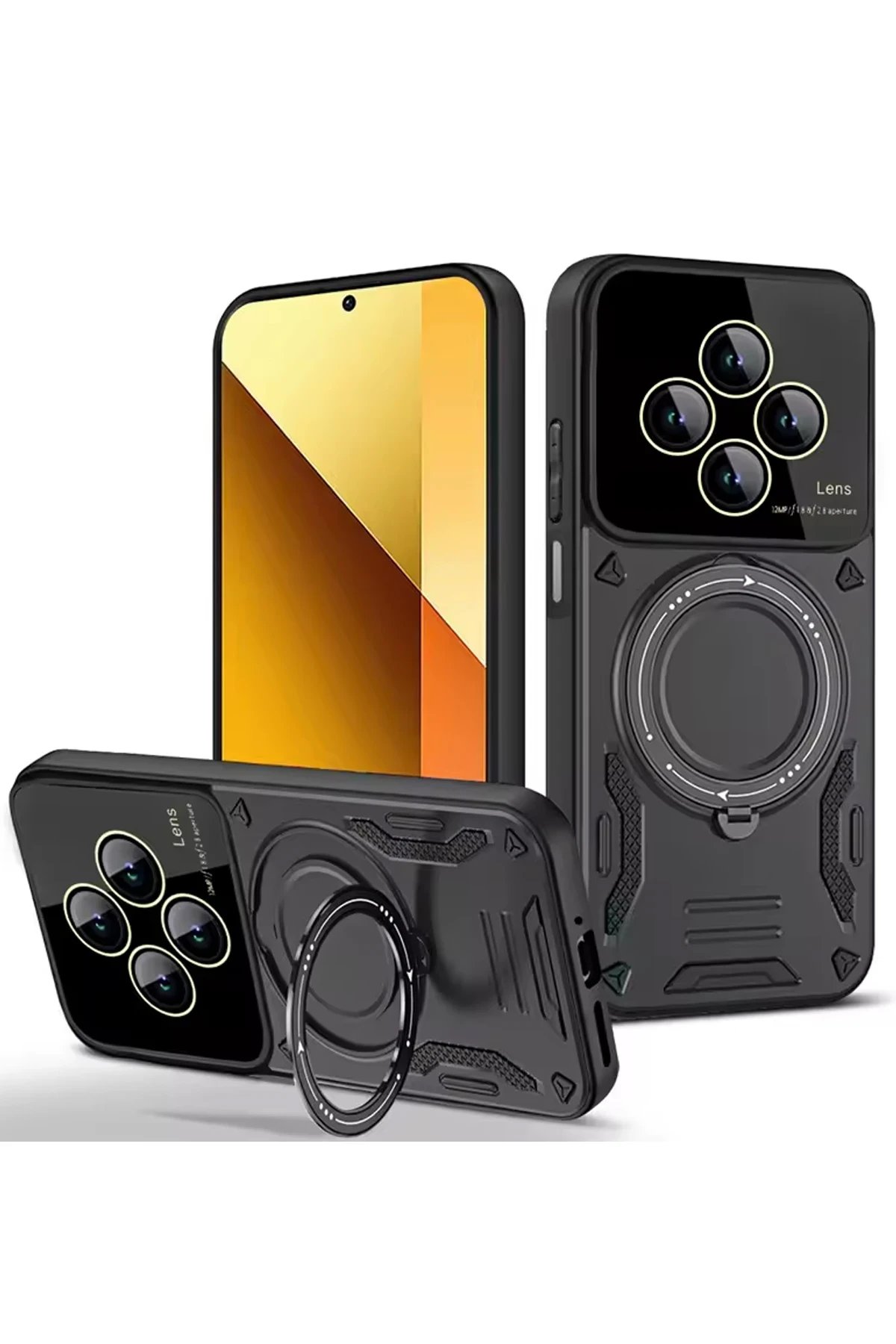 Xiaomi Redmi 14C Kılıf Joy Lens Standlı Kapak - Siyah-(5796)