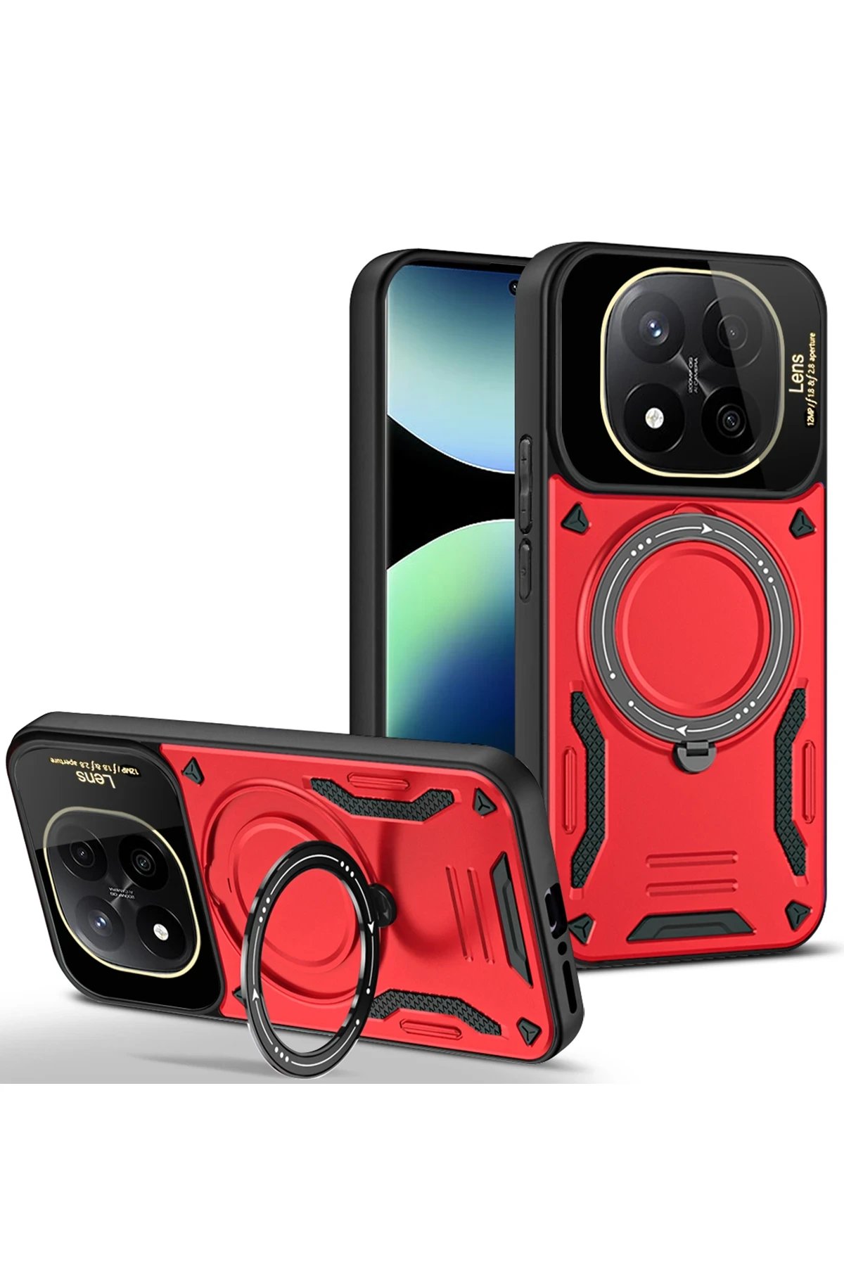 Xiaomi Redmi Note 14 Pro 4G Kılıf Joy Lens Standlı Kapak - Kırmızı-(5796)