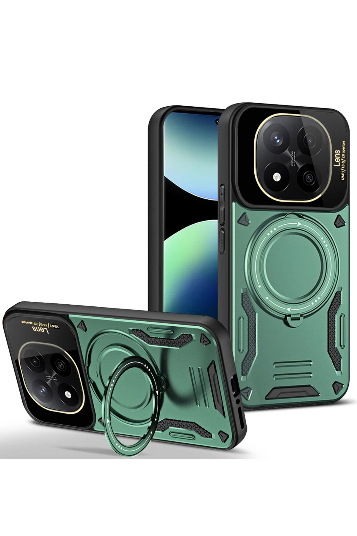Xiaomi Redmi Note 14 Pro 5G Kılıf Joy Lens Standlı Kapak - Koyu Yeşil-(5796)