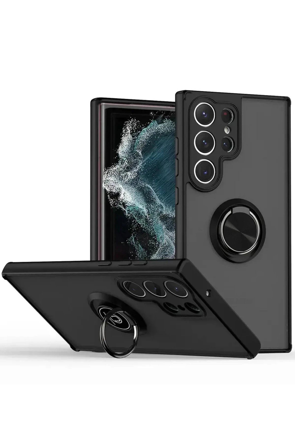 Samsung Galaxy S25 Ultra Kılıf Montreal Yüzüklü Silikon Kapak - Siyah-(5796)