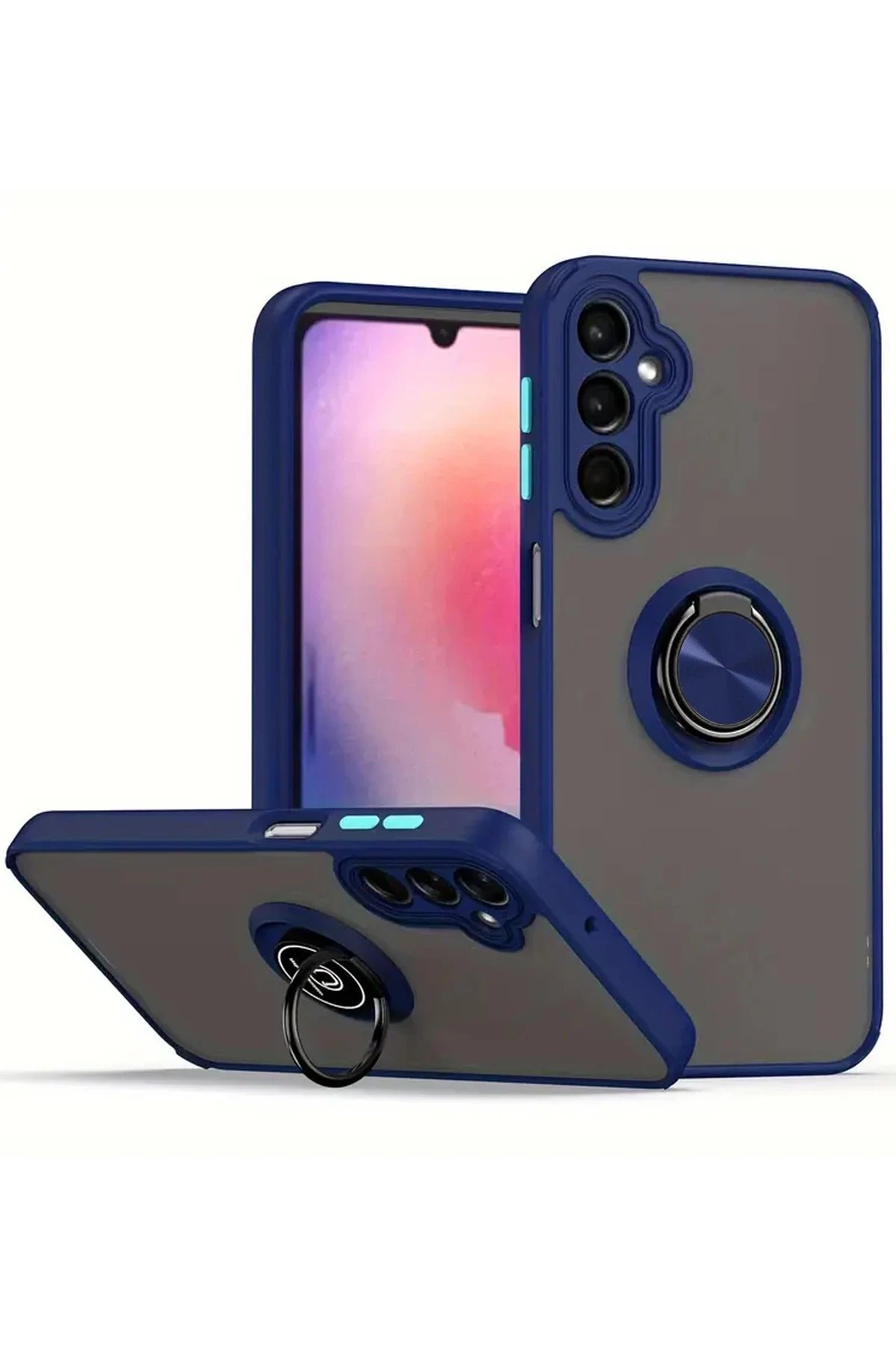 Samsung Galaxy A36 Kılıf Montreal Yüzüklü Silikon Kapak - Lacivert-(5796)