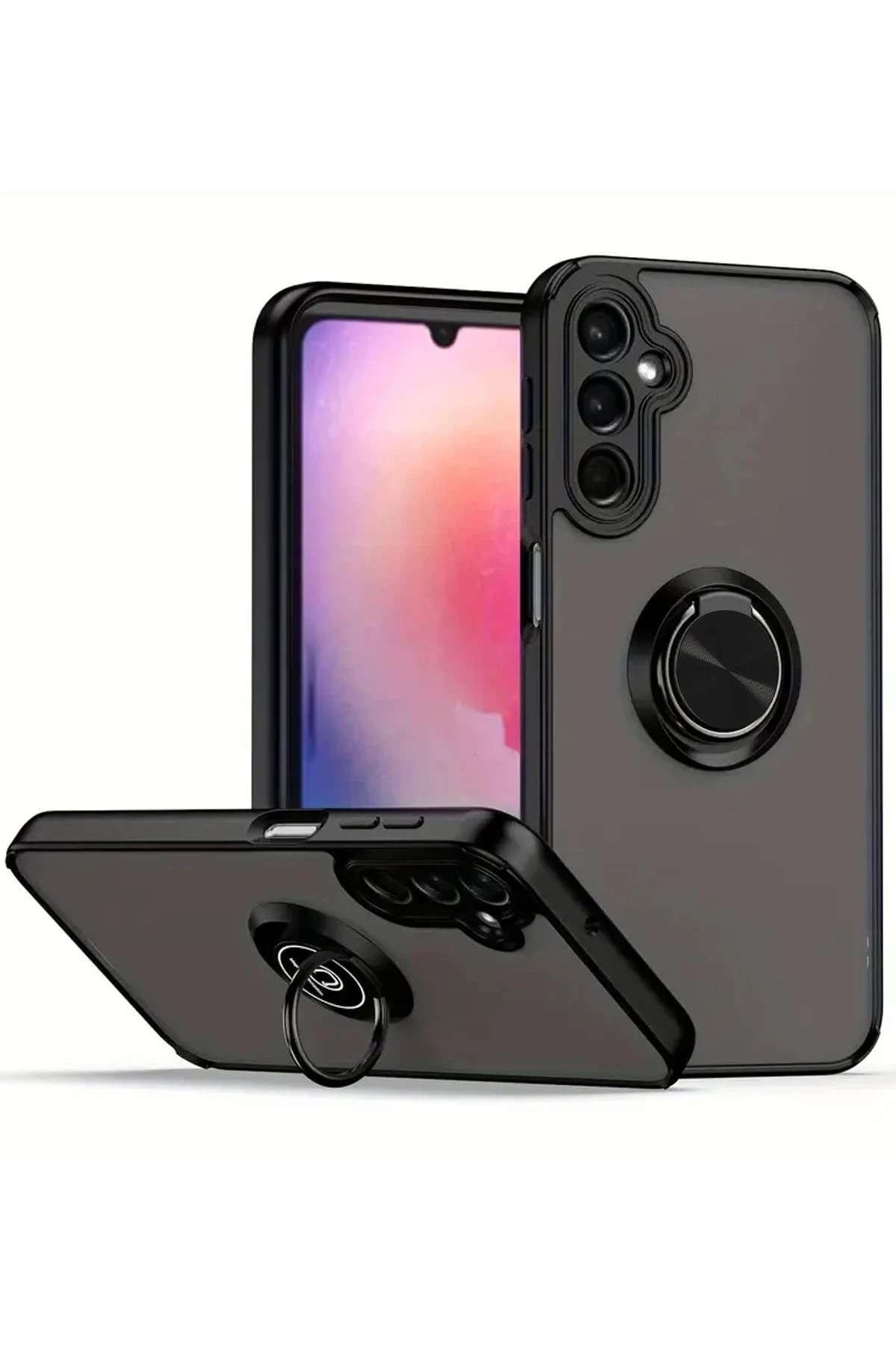 Samsung Galaxy A56 Kılıf Montreal Yüzüklü Silikon Kapak - Siyah-(5796)