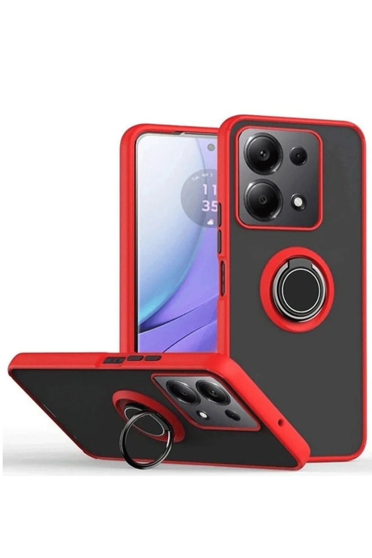 Xiaomi Redmi Note 13 Pro 5G Kılıf Montreal Yüzüklü Silikon Kapak - Kırmızı-(5796)
