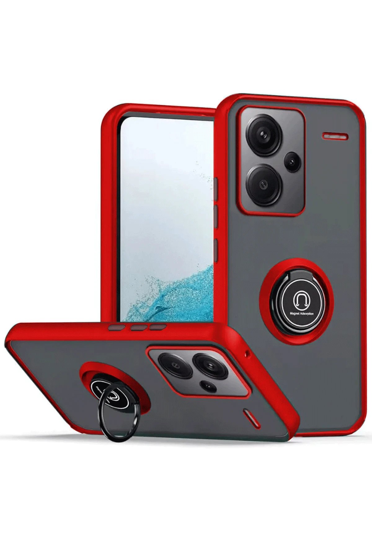 Xiaomi Redmi Note 13 Pro Plus Kılıf Montreal Yüzüklü Silikon Kapak - Kırmızı-(5796)