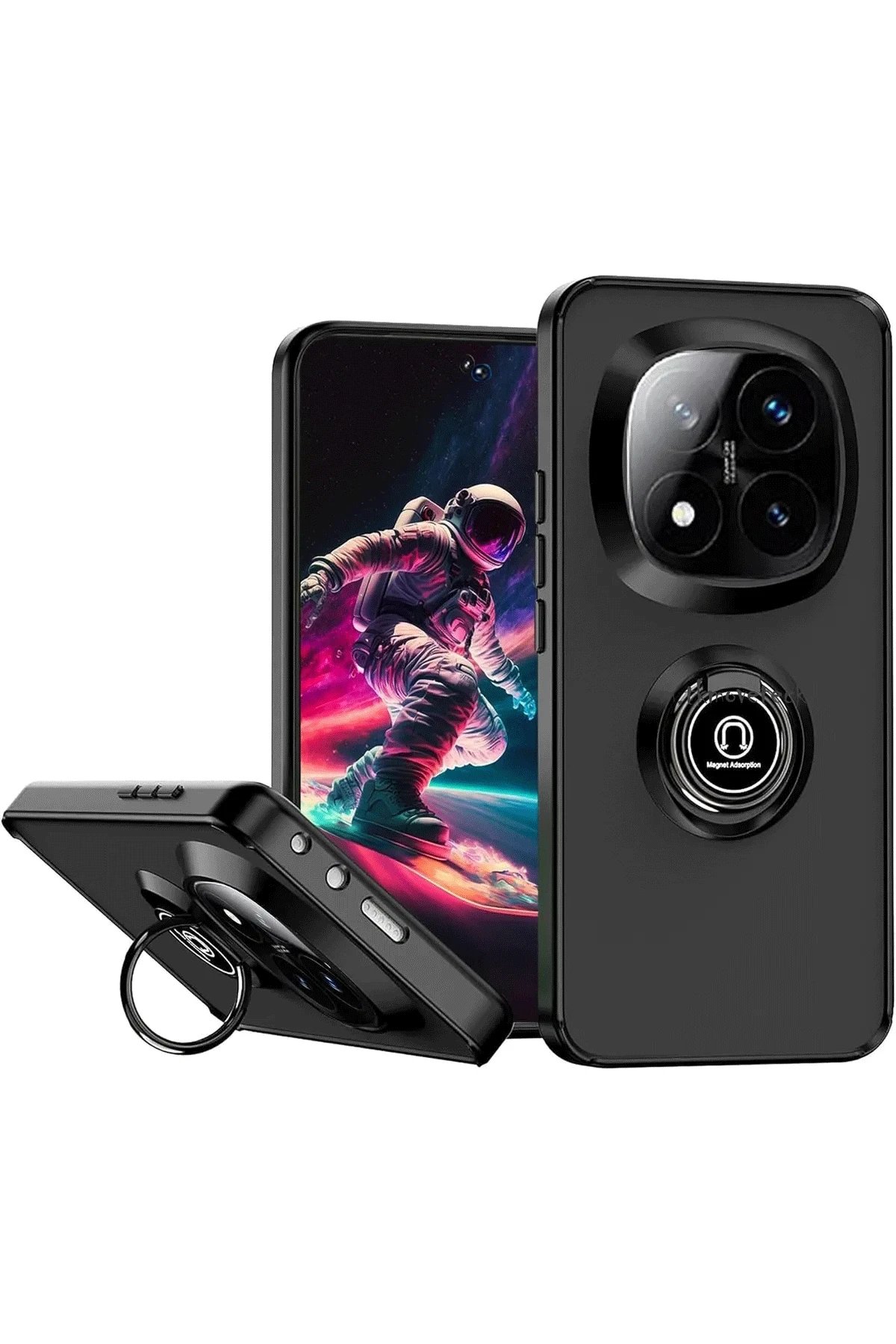 Xiaomi Redmi Note 14 Pro 5G Kılıf Montreal Yüzüklü Silikon Kapak - Siyah-(5796)