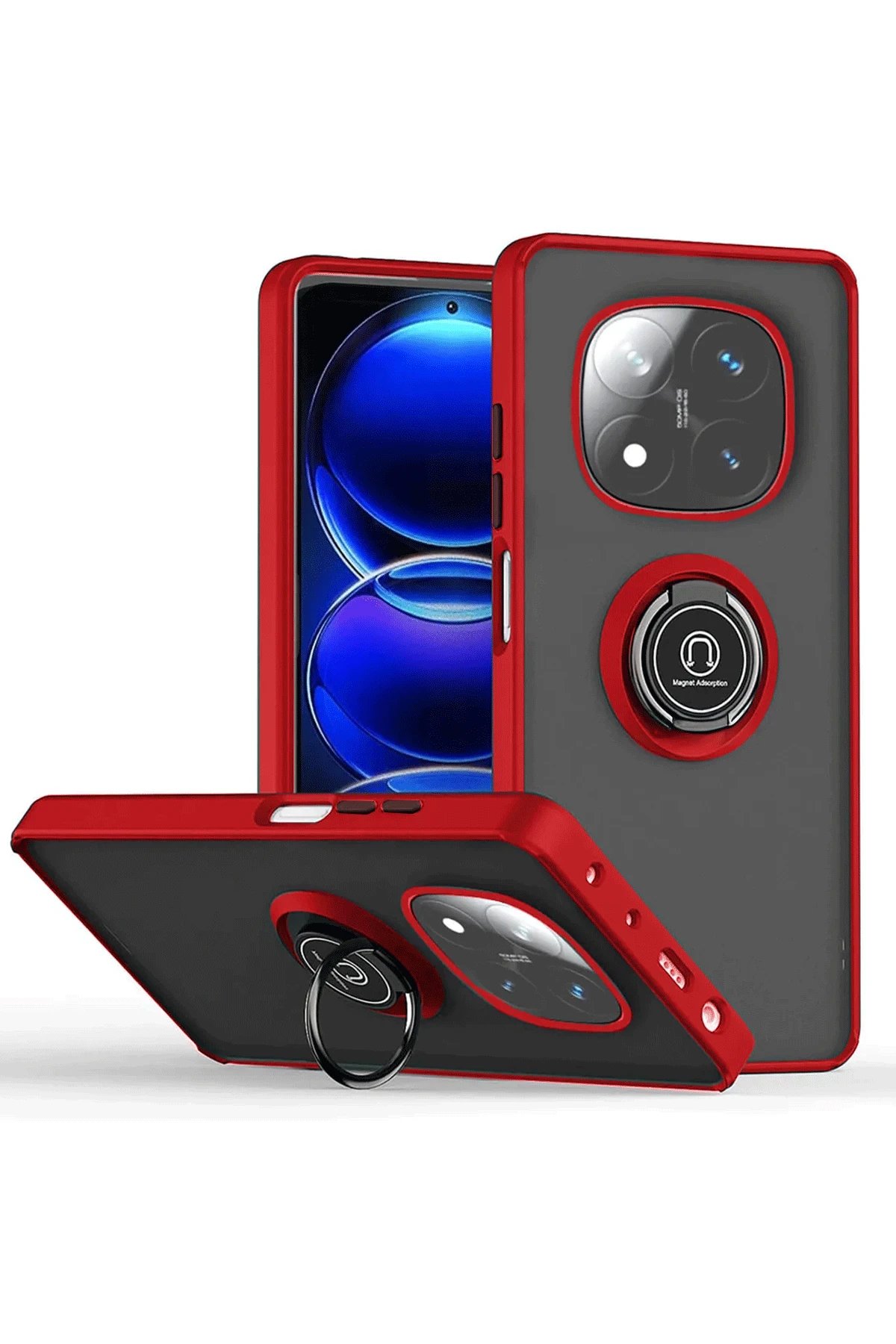 Xiaomi Redmi Note 14 Pro 5G Kılıf Montreal Yüzüklü Silikon Kapak - Kırmızı-(5796)