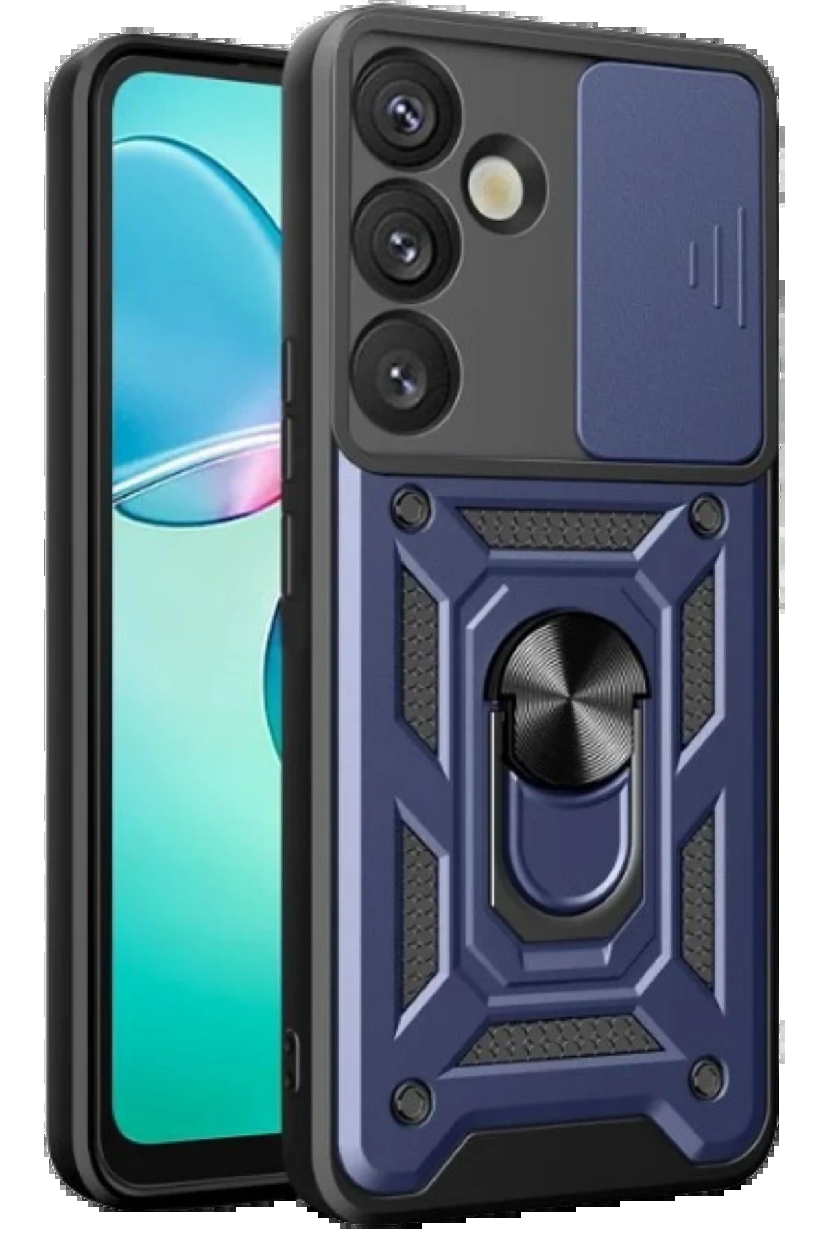 Samsung Galaxy S25 Kılıf Pars Lens Yüzüklü Silikon - Lacivert-(5796)