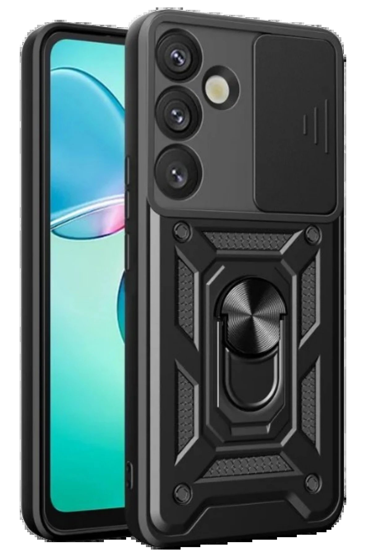 Samsung Galaxy S25 Plus Kılıf Pars Lens Yüzüklü Silikon - Siyah-(5796)