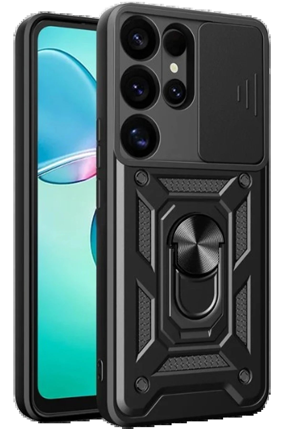 Samsung Galaxy S25 Ultra Kılıf Pars Lens Yüzüklü Silikon - Siyah-(5796)