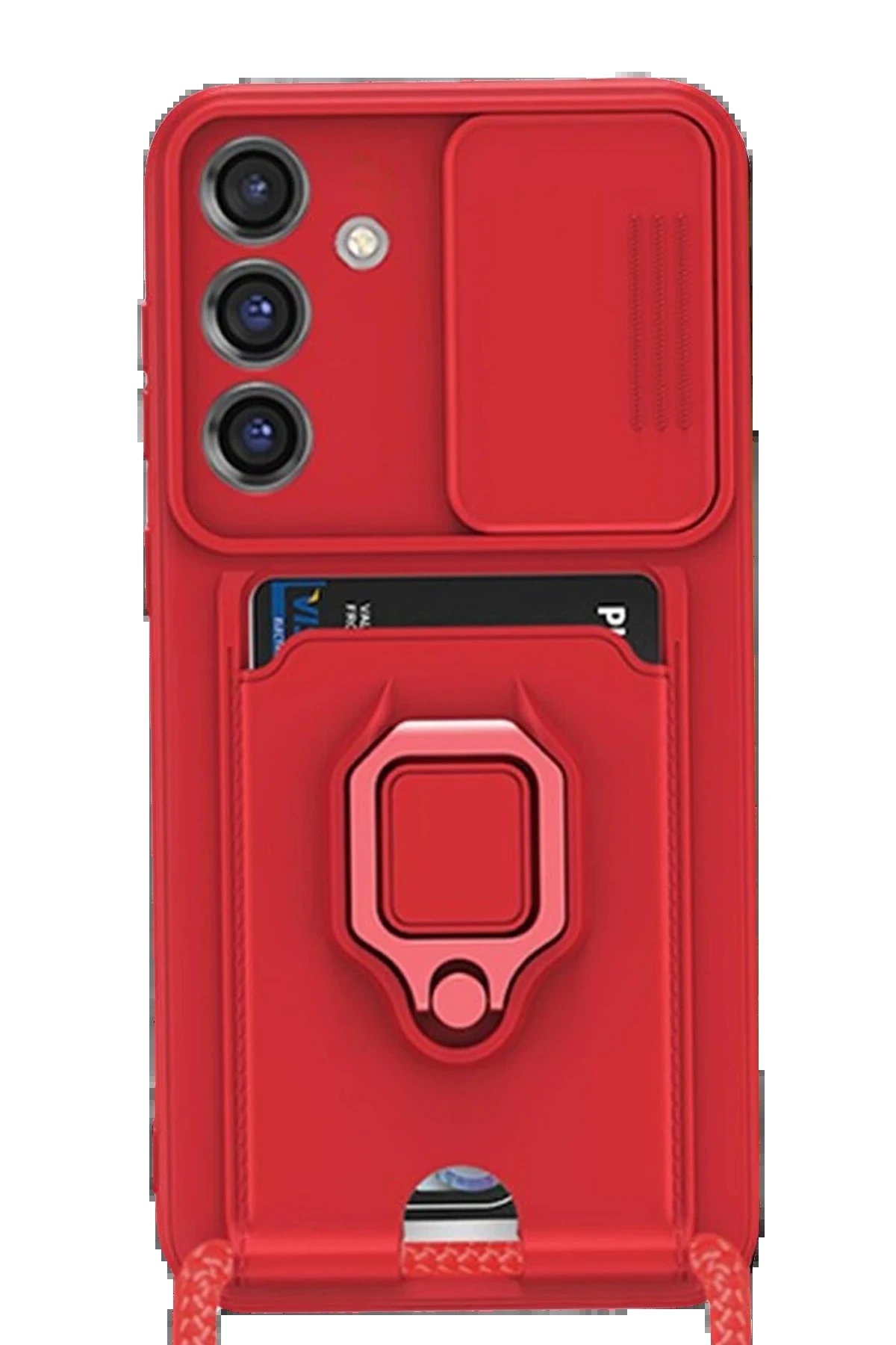 Samsung Galaxy S25 Plus Kılıf Zuma Kartvizitli Yüzüklü Silikon - Kırmızı-(5796)