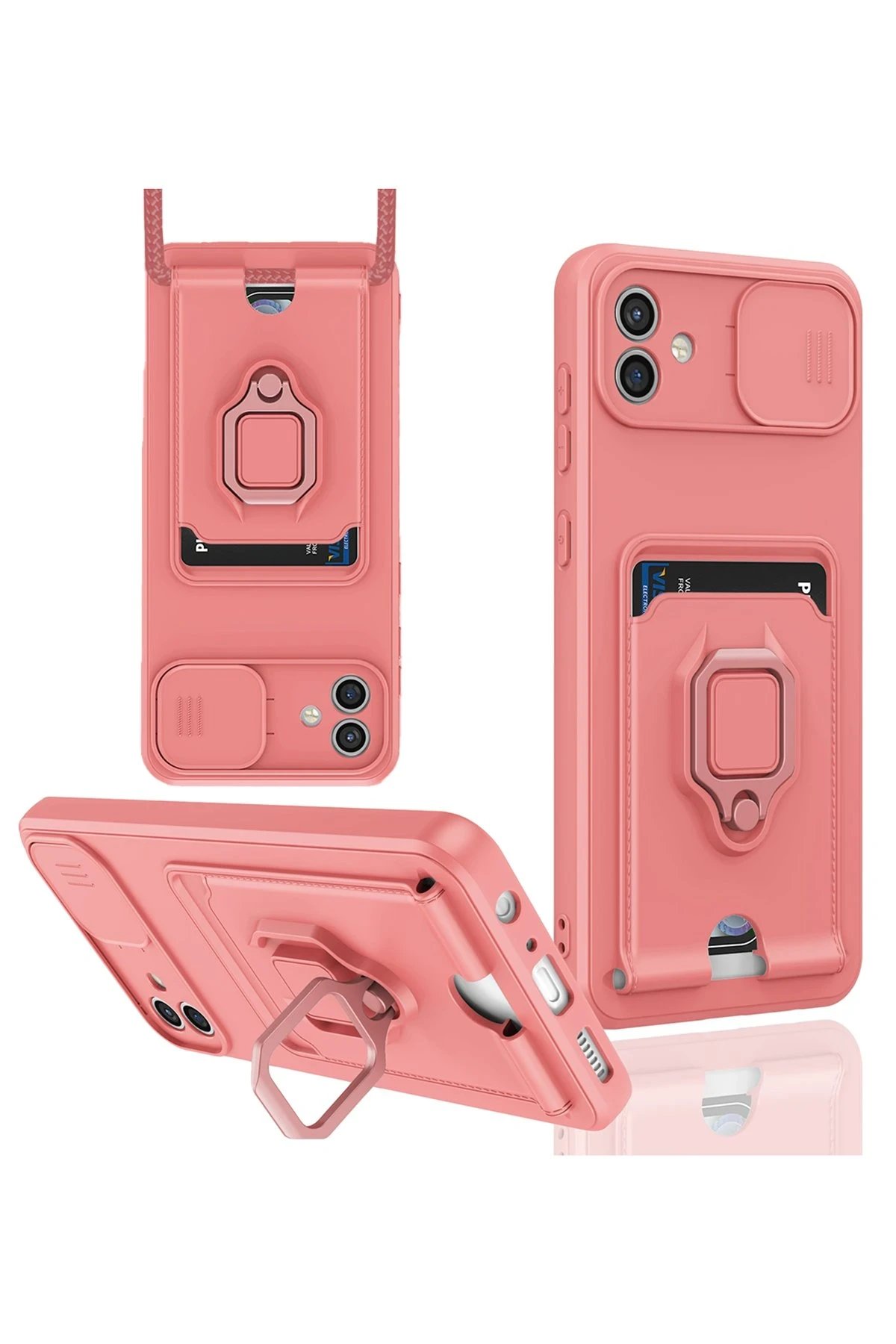 Samsung Galaxy A06 Kılıf Zuma Kartvizitli Yüzüklü Silikon - Pembe-(5796)