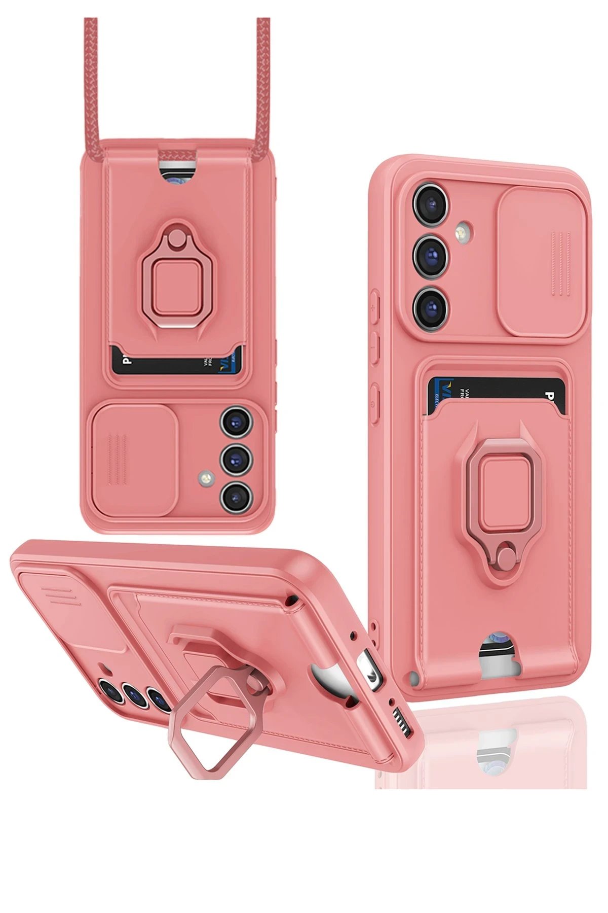 Samsung Galaxy A56 Kılıf Zuma Kartvizitli Yüzüklü Silikon - Pembe-(5796)