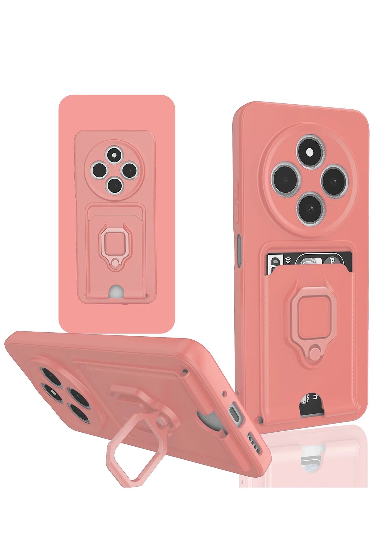 Xiaomi Redmi 14C Kılıf Zuma Kartvizitli Yüzüklü Silikon - Pembe-(5796)