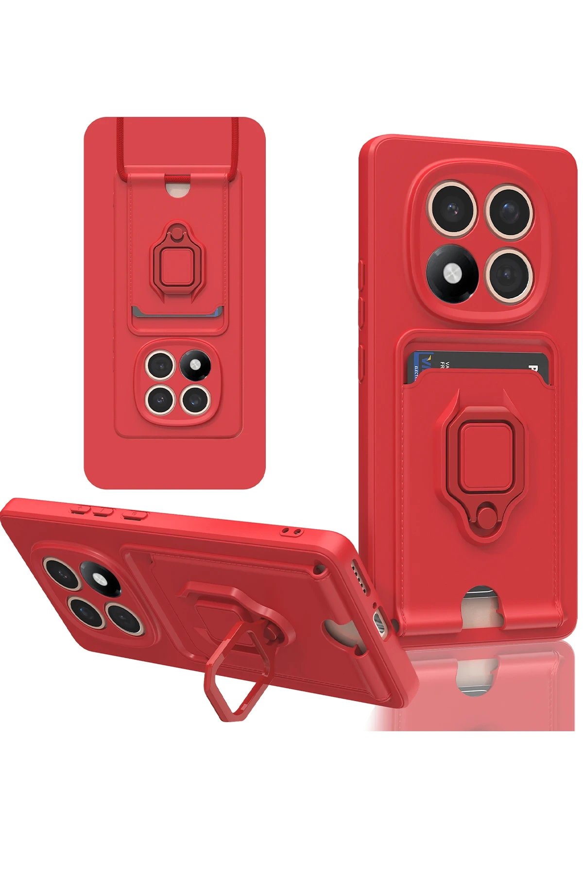 Xiaomi Redmi Note 14 Pro Plus Kılıf Zuma Kartvizitli Yüzüklü Silikon - Kırmızı-(5796)