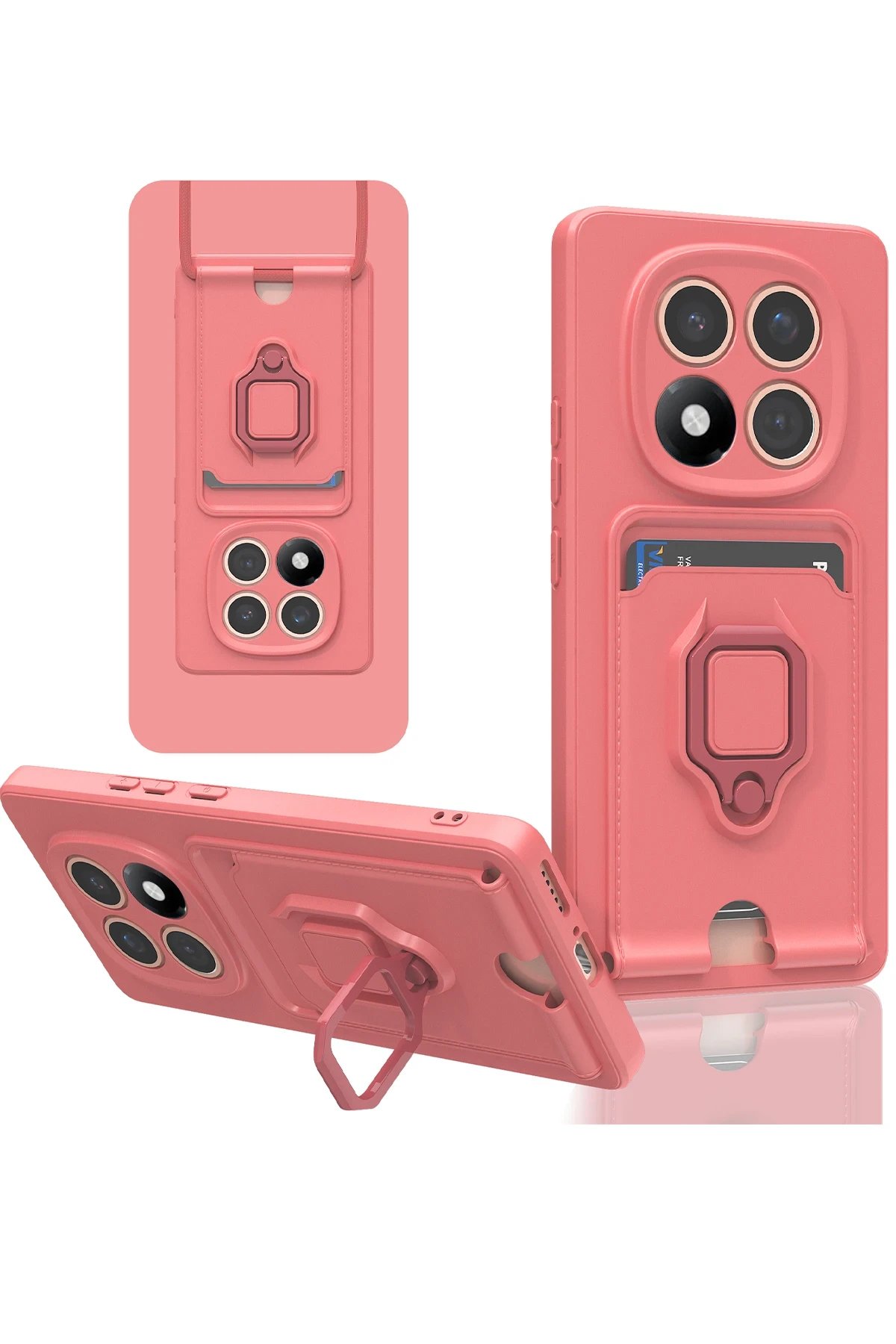 Xiaomi Redmi Note 14 Pro Plus Kılıf Zuma Kartvizitli Yüzüklü Silikon - Pembe-(5796)