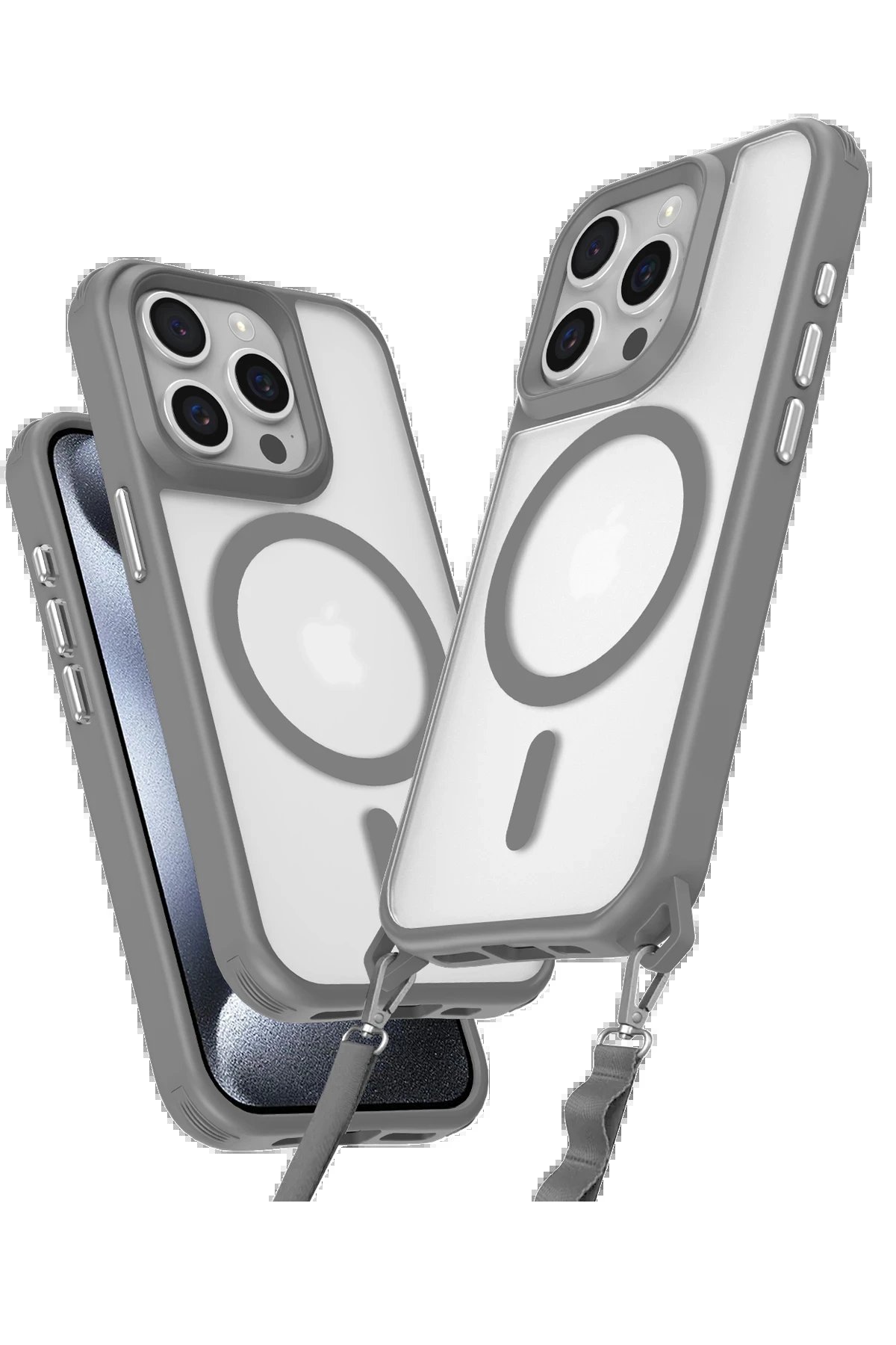 iPhone 15 Pro Max Kılıf Enka Magsafe Silikon Kılıf - Titan Gri-(5796)
