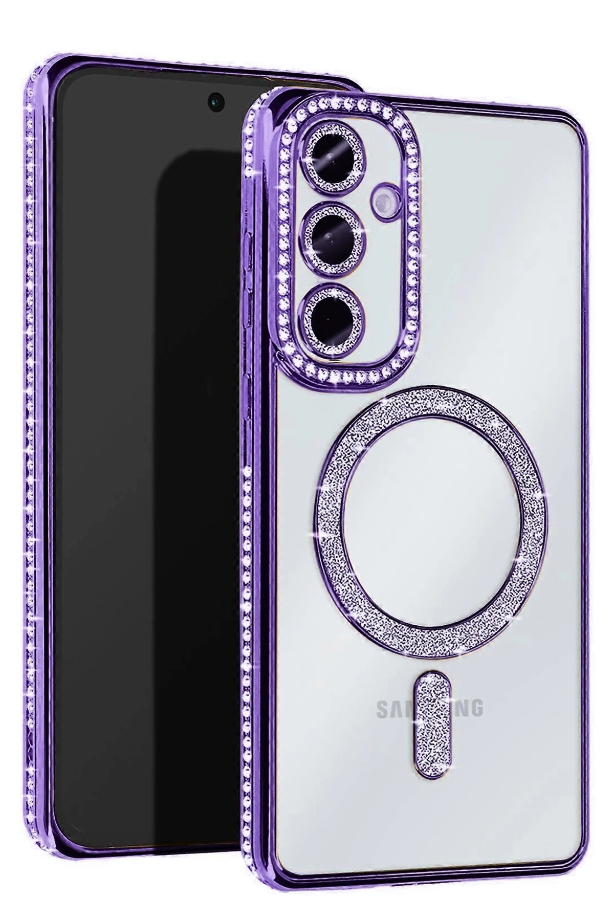 Samsung Galaxy S25 Kılıf Joke Simli Magneticsafe Kılıf - Derin Mor-(5796)