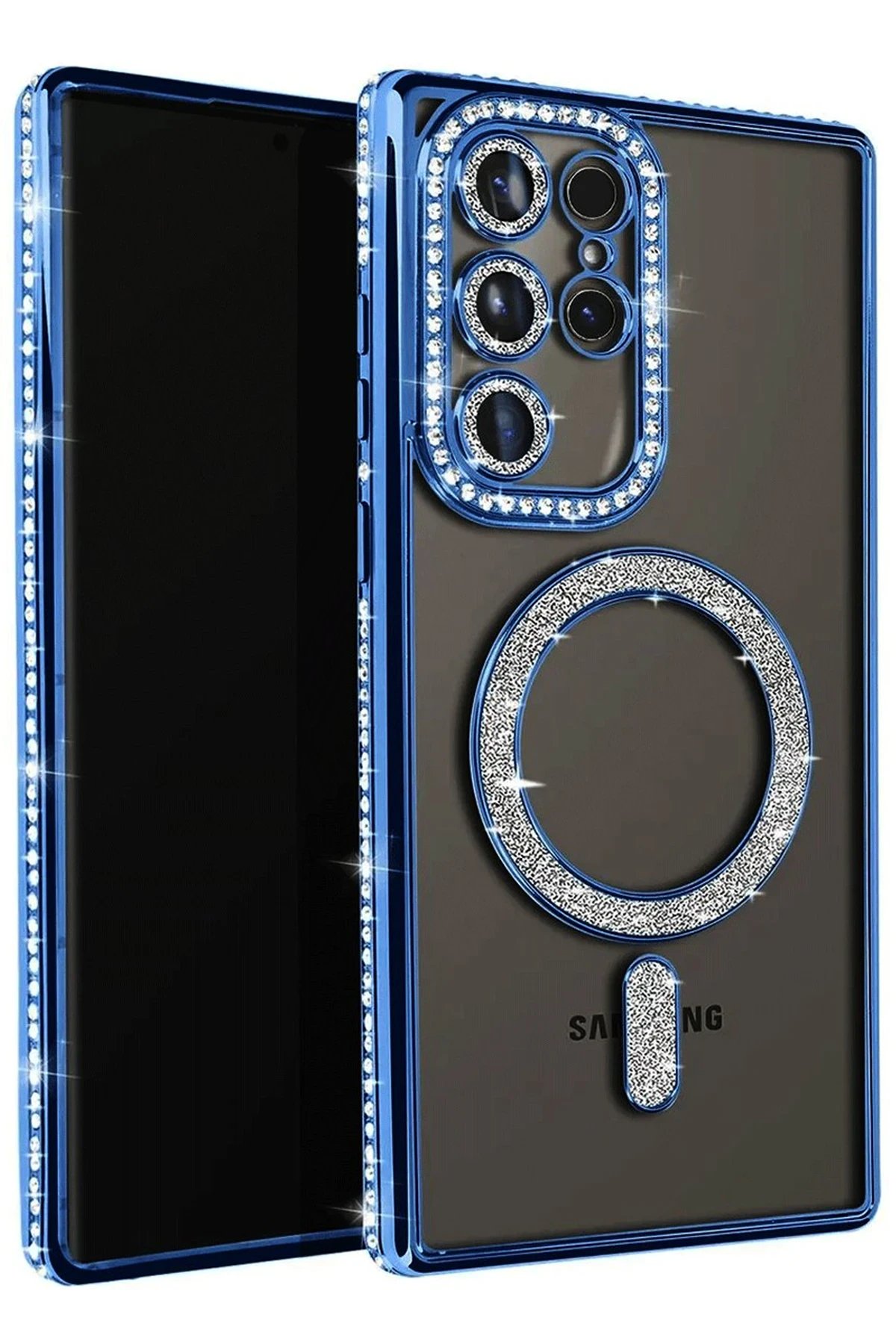 Samsung Galaxy S25 Ultra Kılıf Joke Simli Magneticsafe Kılıf - Lacivert-(5796)