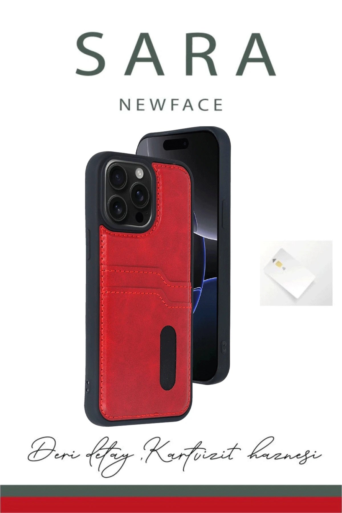 iPhone 16 Kılıf Sara Kartvizitli Deri Kılıf - Taba-(5796)