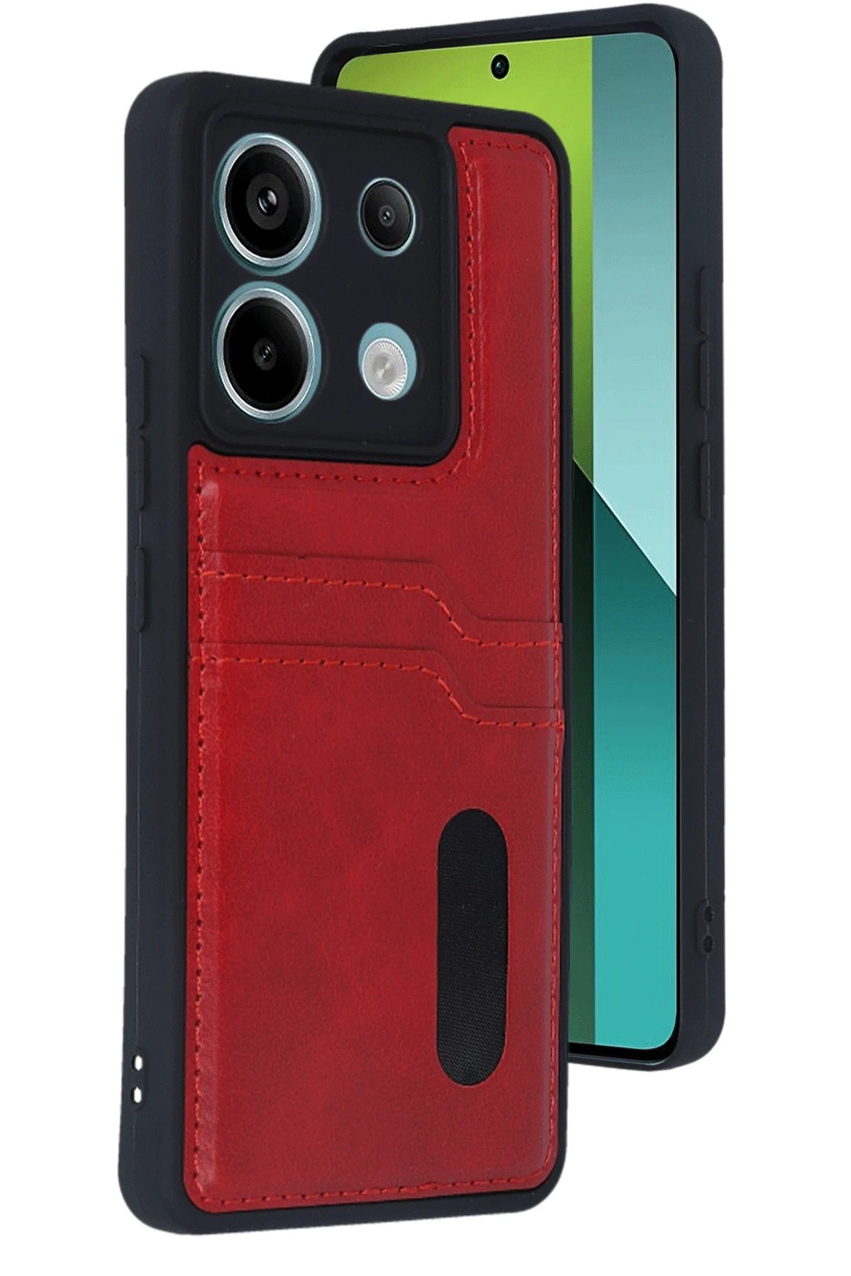 Xiaomi Redmi Note 13 Pro 4G Kılıf Sara Kartvizitli Deri Kılıf - Kırmızı-(5796)