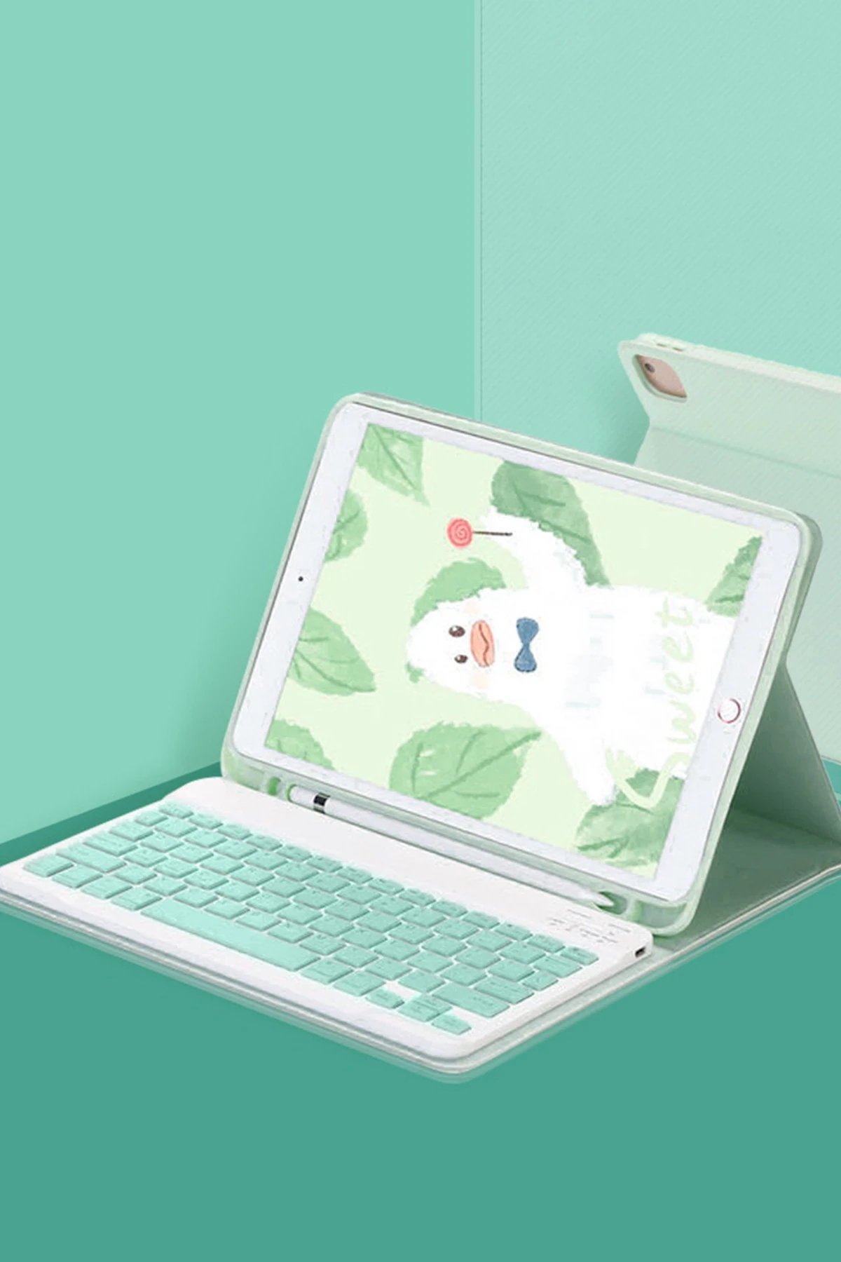 iPad Air 11 (2024) Kılıf KC01 Smart Klavyeli Tablet Kılıfı - Açık Yeşil-(5796)
