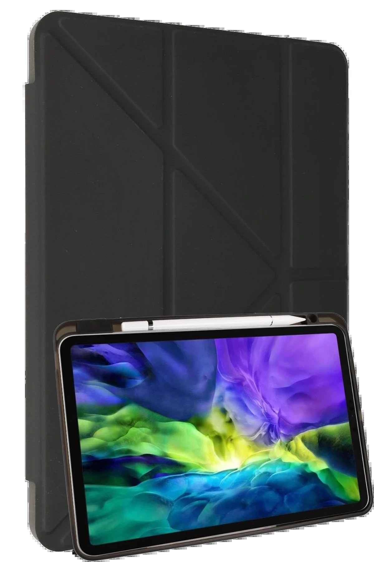 iPad Air 4 10.9 Kılıf Kalemlikli Mars Tablet Kılıfı - Koyu Gri-(5796)