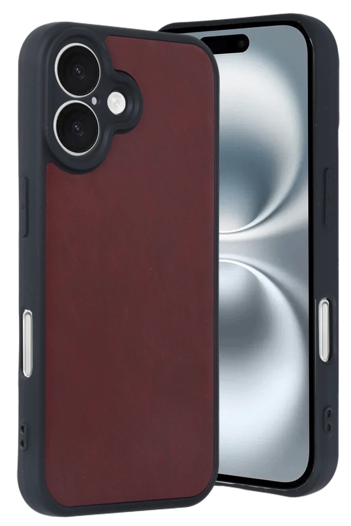 iPhone 16 Kılıf Aras Deri Kapak - Bordo-(5796)