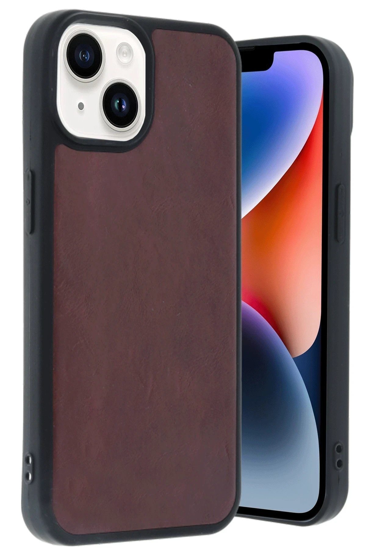 iPhone 15 Kılıf Aras Deri Kapak - Bordo-(5796)