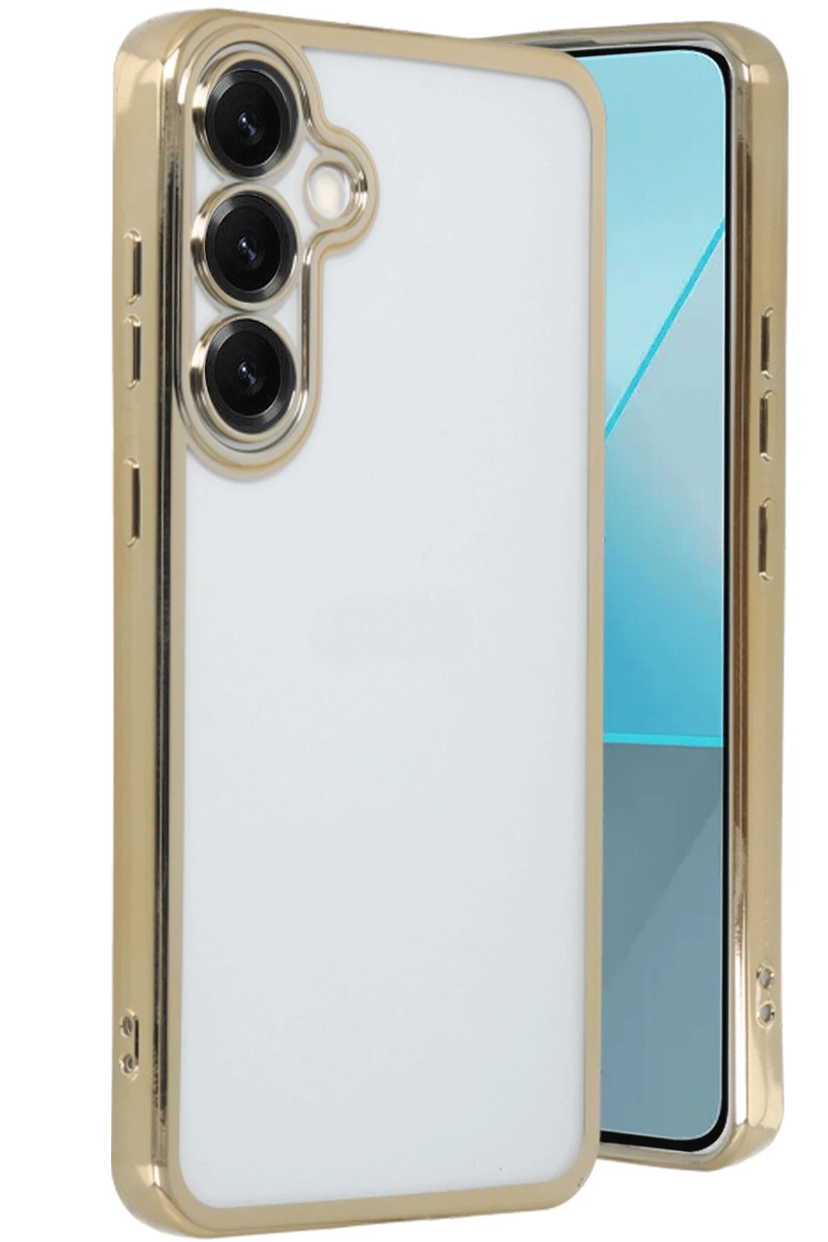 Samsung Galaxy S25 Kılıf Lensli Silikon - Gold-(5796)