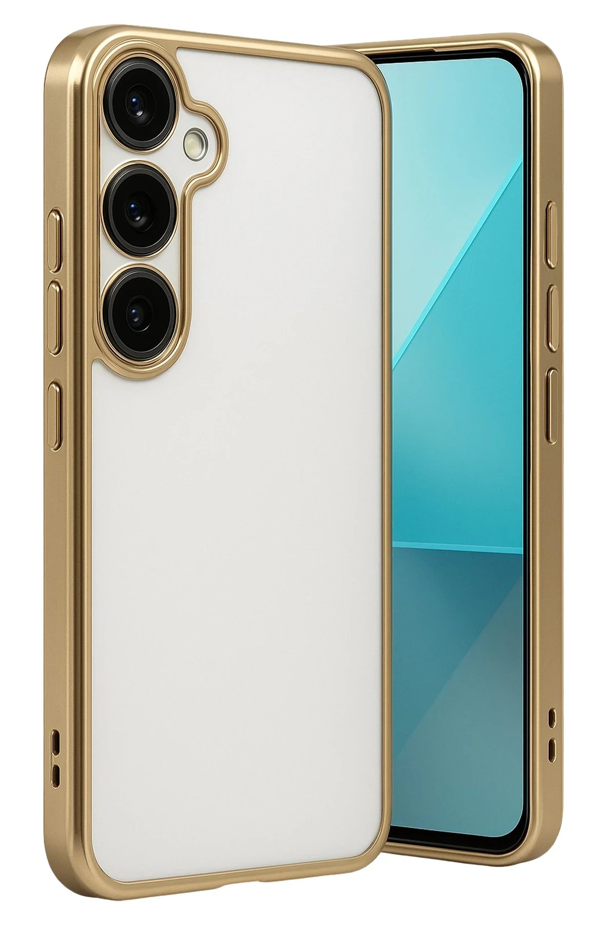 Samsung Galaxy A24 4G Prime Kılıf Lensli Silikon - Gold-(5796)