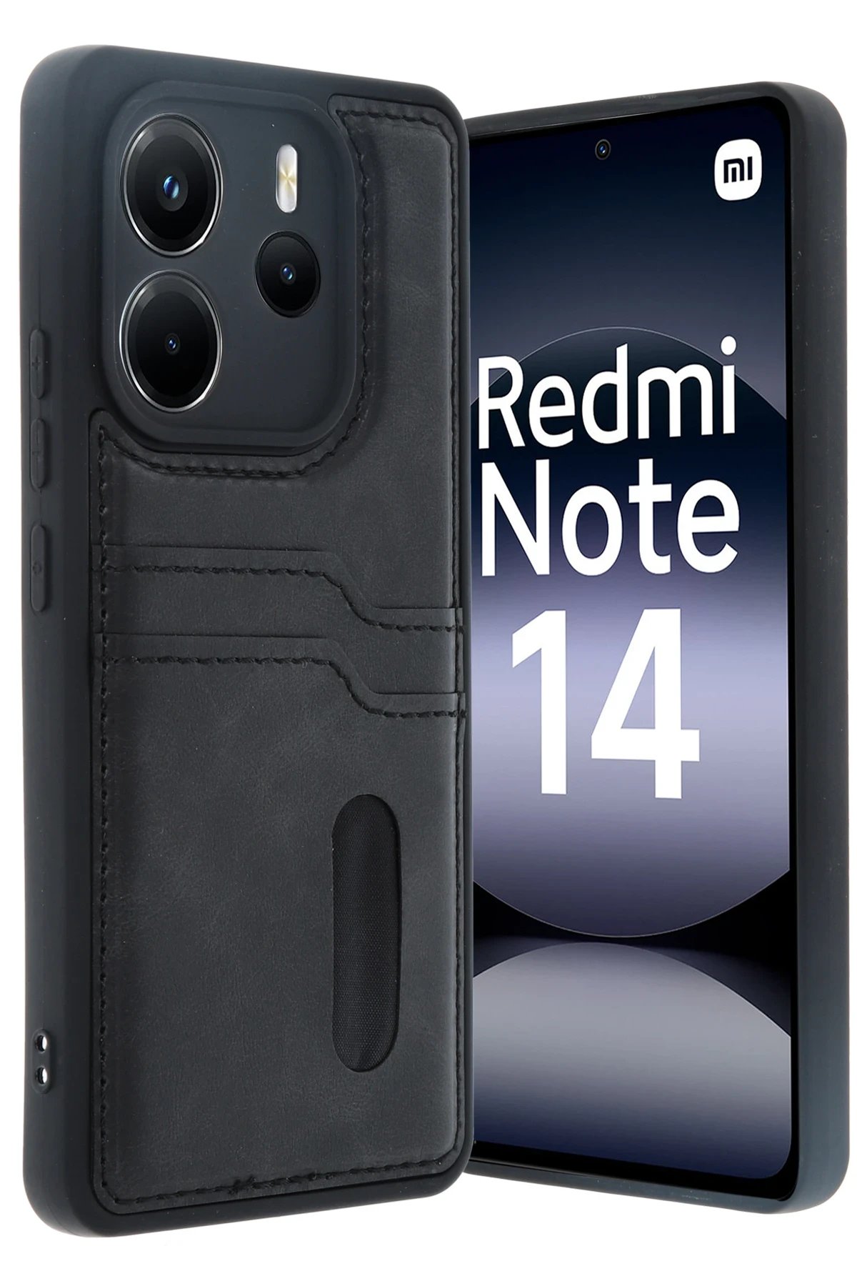Xiaomi Redmi Note 14 4G Kılıf Sara Kartvizitli Deri Kılıf - Siyah-(5796)
