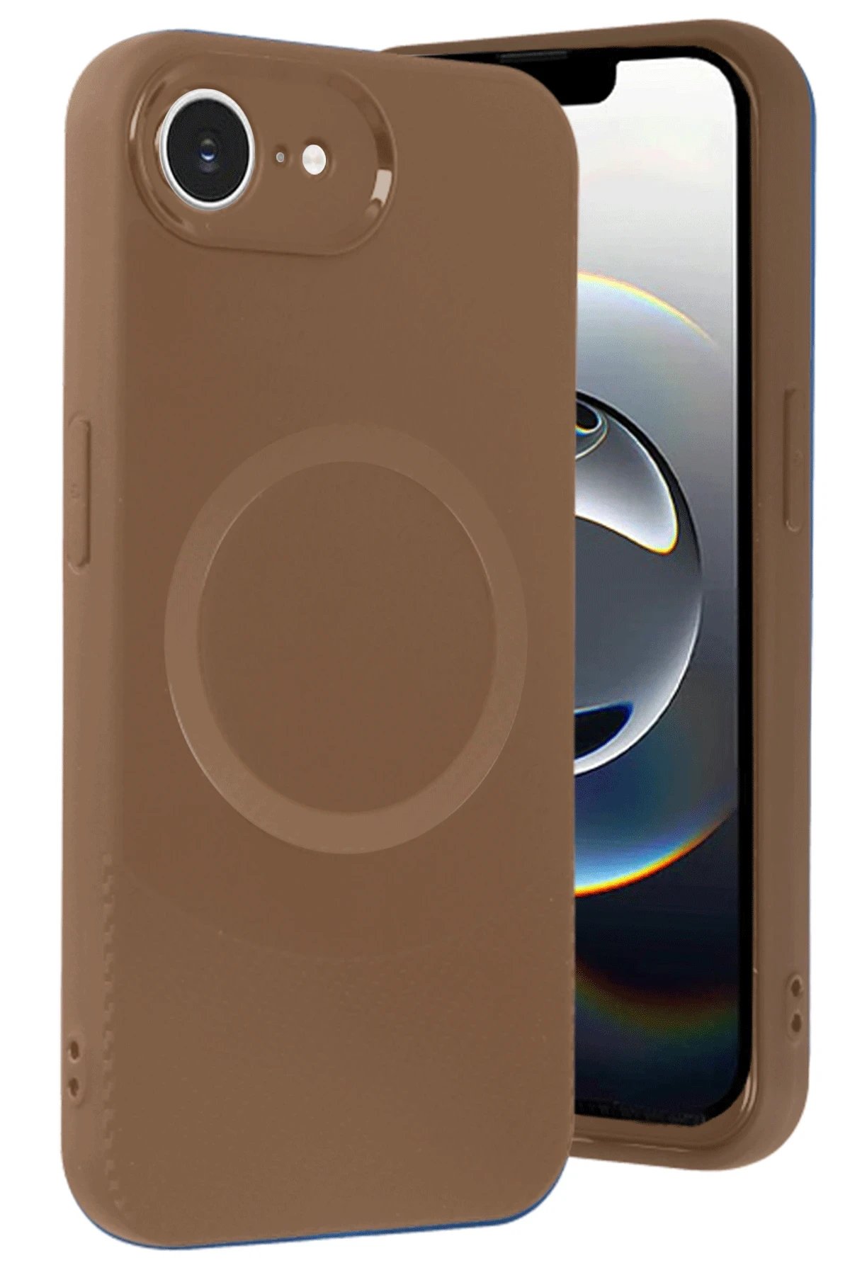 iPhone 16E Kılıf Maya Karbon Kapak - Kahverengi-(5796)